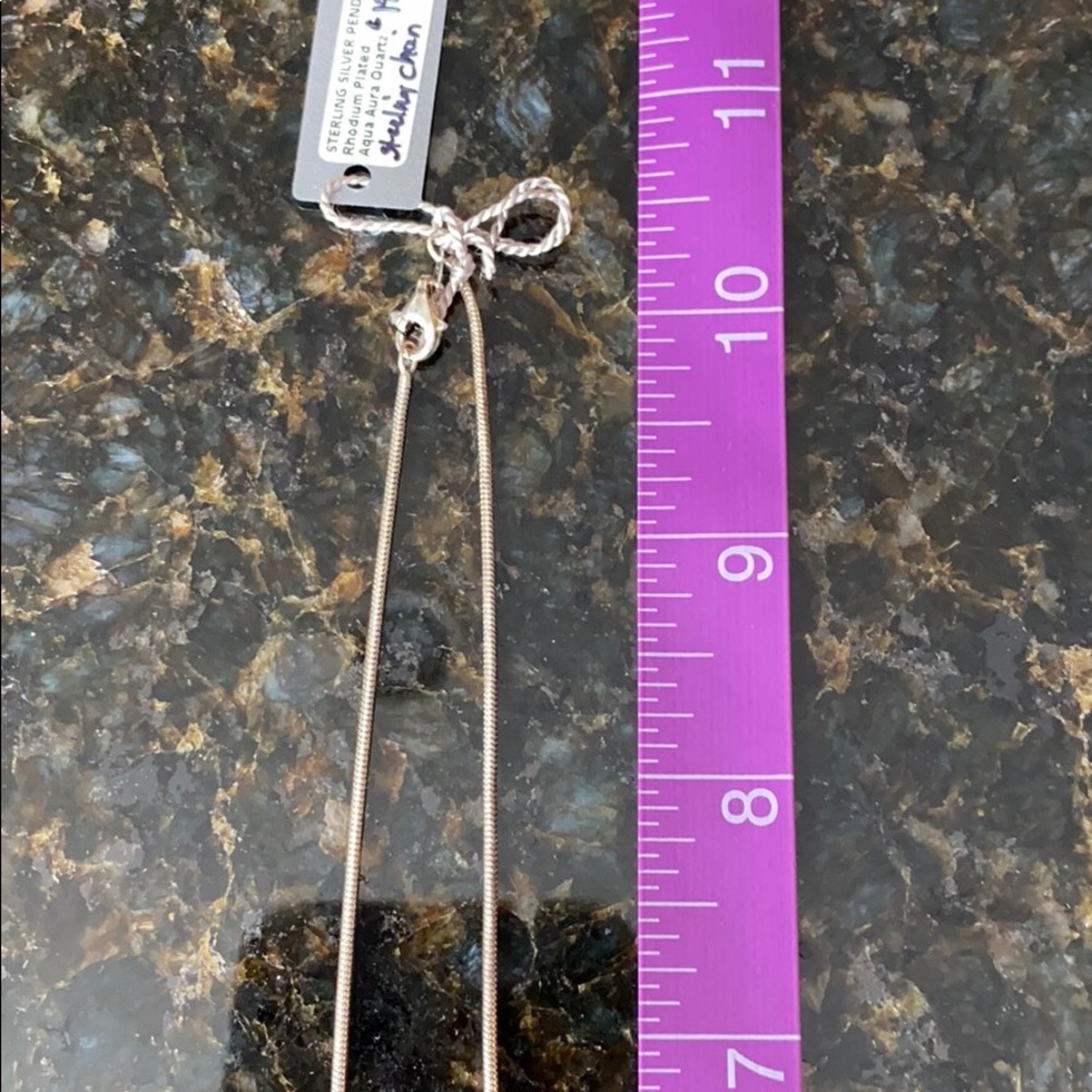 Genuine Aqua Aura Crystal Pendant on Sterling - Picture 7 of 7